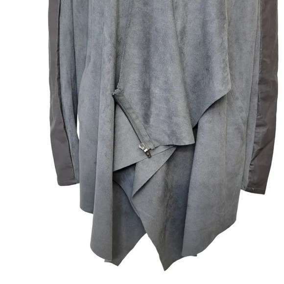 Blank NYC Womens Faux  Suede/Leather Drape Front Jacket Cardigan Size XS Gray - Picture 3 of 9